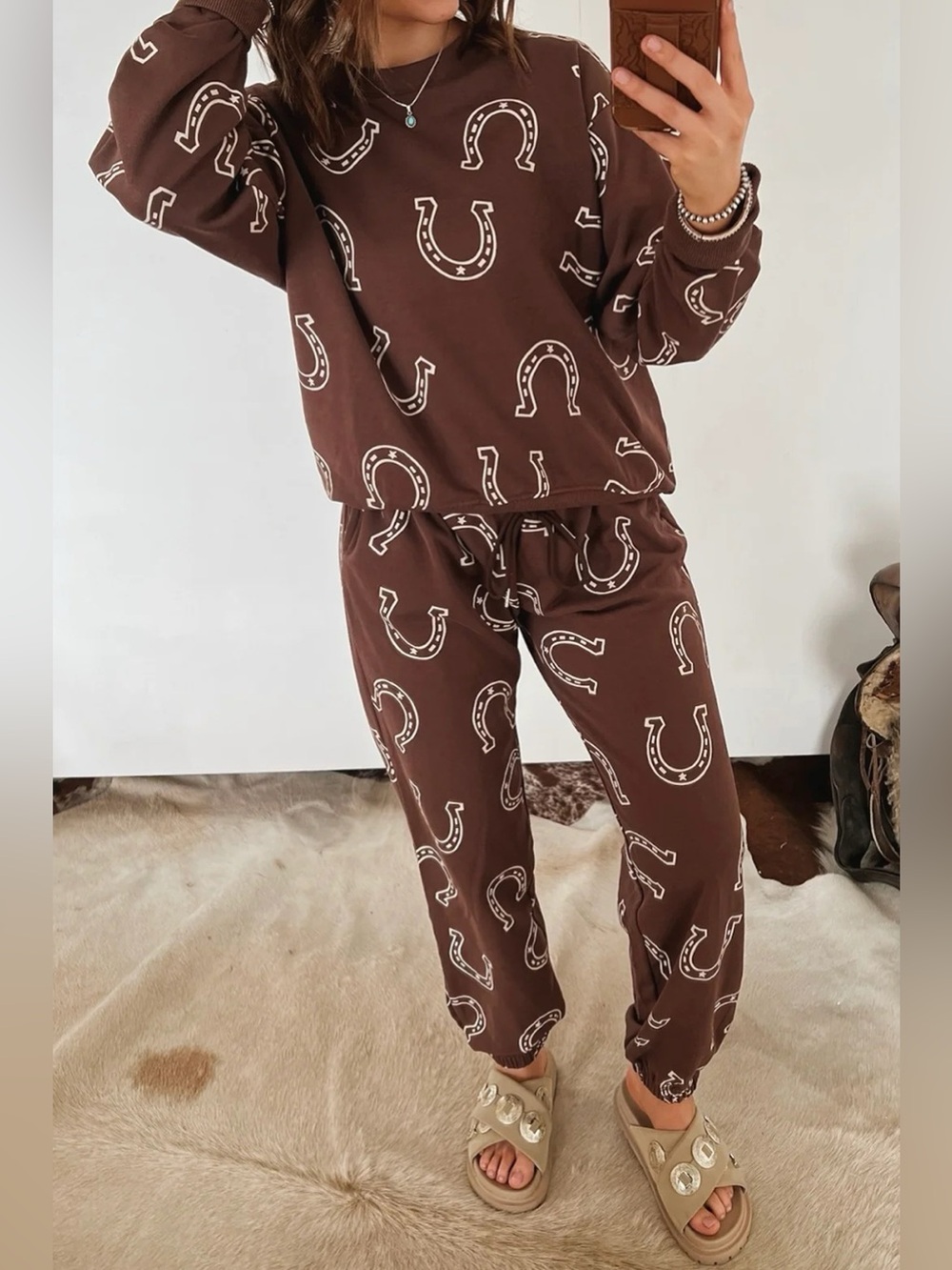 Western Print Elastic Waist Pocket 2pcs Pant Set